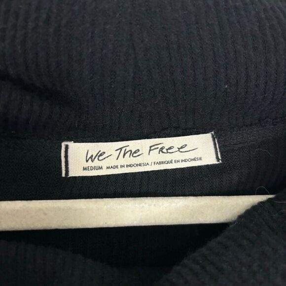 Free People We The Free Black Cowl Neck Ribbed Slit Back Long Sleeve Thermal Top - Picture 5 of 6